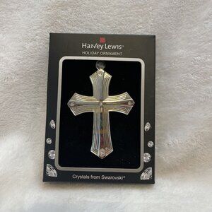 Silver‎ Cross Pendant Ornament Harvey Lewis Swarovski Crystals Christmas Holiday